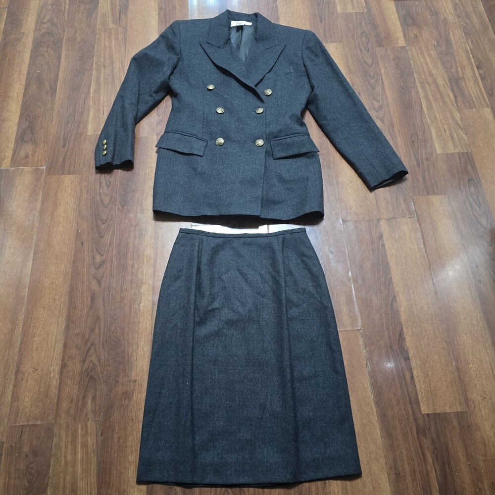 Evan Picone Women's Wool Skirt Suit Set Double Buttons Blazer Lined Old Money